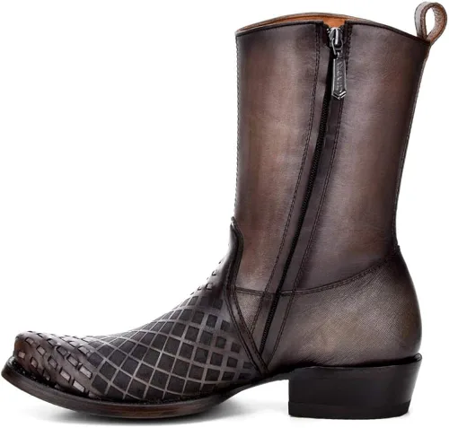Vista 4 de Bota Hombre Cuadra en Piel Genuina con Cremallera Negro