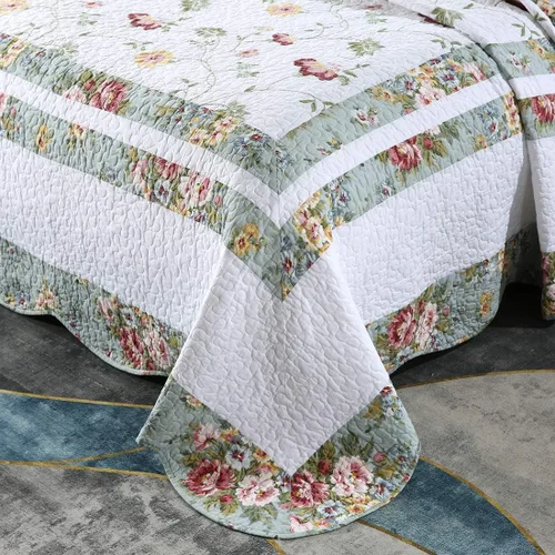 Vista 6 de vctops Juego de edredón bordado de algodón floral de 3 piezas, elegante, reversible, ligero, suave, con 2 fundas de almohada