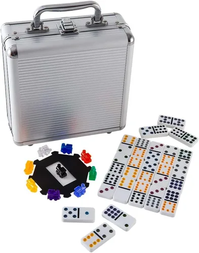 Vista 7 de Homwom - Juego de Mexican Train Dominó, carretas hasta el número 12 con caja de aluminio