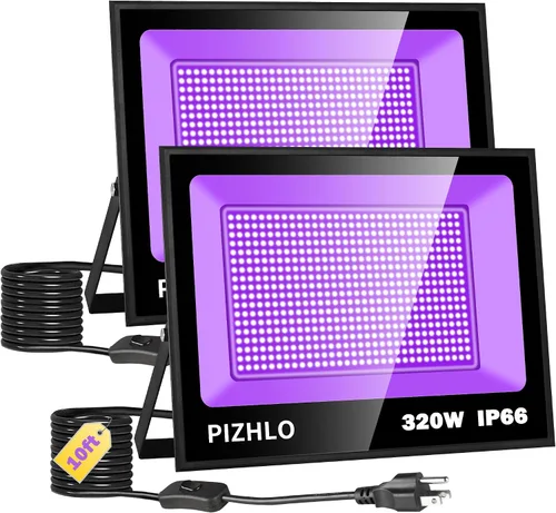 Vista 9 de Luz negra de 40 W IP66 impermeable para exteriores con cable de 6 pies + enchufe + interruptor, reflector de luz negra para Halloween, neón que