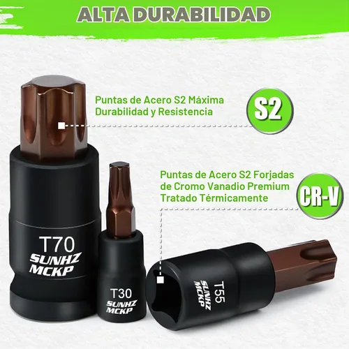 Vista 6 de SUNHAMCKP - Juego de 31 puntas y dados Torx, 14 puntas de estrella (T8- T70) y 13 enchufes E-Torx (E4-E24) y 4 adaptadores de enchufe de impacto