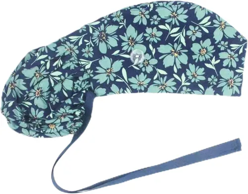 Vista 16 de Gorra médica con interior sedoso, gorro de algodón con banda para el sudor y botones, cola de caballo ajustable