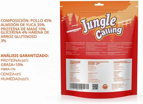 Vista 9 de Jungle Calling Huesos de perro sin cuero crudo, huesos masticables envueltos de pollo real de 6.5 pulgadas para perros medianos y grandes golosinas