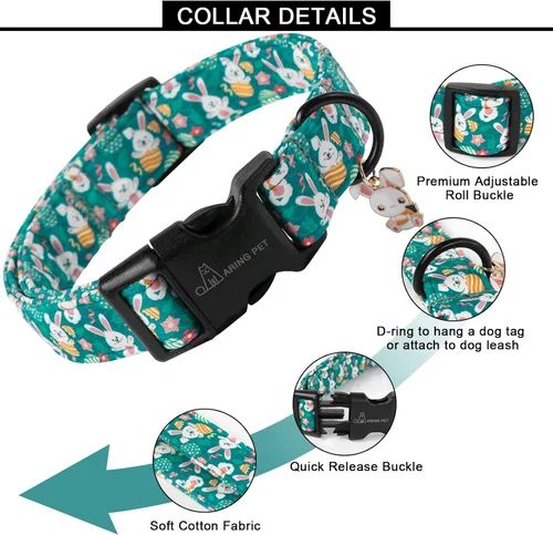 Vista 358 de Aring Pet Collar de algodón, ligero y ajustable, con hebilla de liberación rápida, para perros pequeños, medianos y grandes, para cachorros, S, Hoja