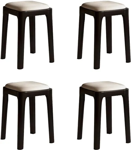 Vista 19 de Sillas de comedor de madera sin respaldo, sillas de cocina apilables, silla de comedor con cojín de piel sintética, silla cuadrada para sala