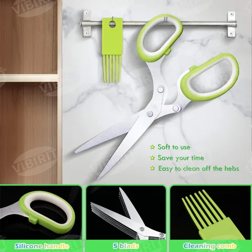 Vista 3 de VlBlRlIT2025 - Tijeras de hierbas mejoradas, pelador de hojas, tijeras de cocina de acero inoxidable de 5 cuchillas, peladores para cocina