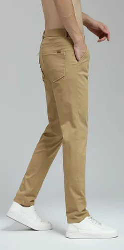 Vista 4 de Plaid&Plain - Pantalones de color caqui elásticos y ajustados para hombre