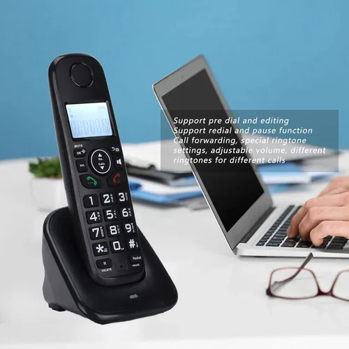 Vista 3 de ciciglow Teléfono inalámbrico para el hogar, compatible con 16 idiomas, pantalla LCD retroiluminada, identificación de llamadas/reenvío de llamadas