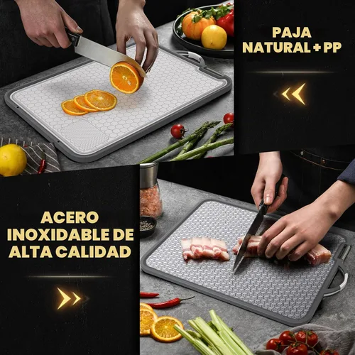 Vista 7 de Tabla de cortar grande de acero inoxidable, tabla de cortar de doble cara de 16 pulgadas para cocina, no tóxica, diseño de malla resistente a