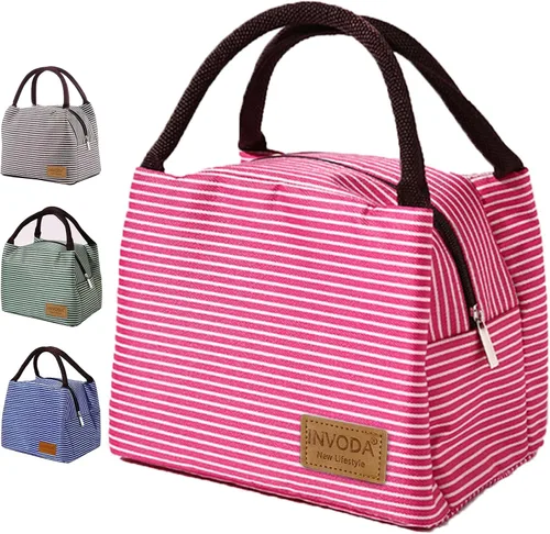 Vista 11 de Bolsa de almuerzo aislada, pequeñas bolsas enfriadoras portátiles, bolsas Bento reutilizables, bolsa de almuerzo para el trabajo, picnic al aire