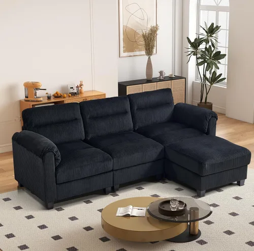 Vista 40 de HAOMARKETS Sofá esquinero modular en forma de L de 115 pulgadas con 2 otomanas móviles, sofás de pana de 8 plazas con cojín grueso para sala de Beige