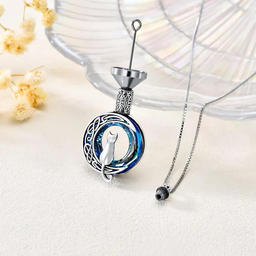 Vista 2 de TOUPOP Joyería de cremación de gatos para cenizas, collar de urna de luna de gato que sostiene cenizas humanas de mascotas, recuerdo conmemorativo