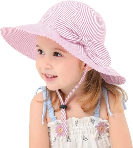 Vista 17 de Toddler Kids Baby Girl Sun Hat Floppy Cotton Summer Hat 50+ SPF Protective 04/Flor/Blanco