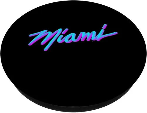 Vista 2 de Miami - Vaperwave Synthwave 80s Style Retro Design PopSockets Grip and Stand para teléfonos y tabletas, Negro