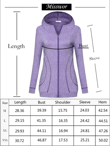 Vista 6 de Misswor Chaquetas deportivas con capucha y cremallera completa para mujer