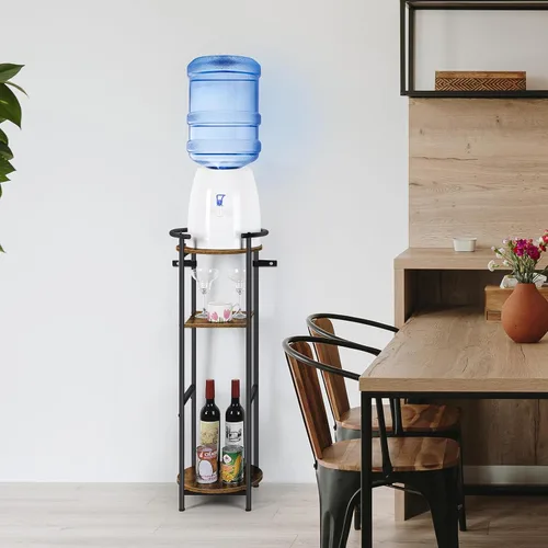 Vista 6 de Soporte para Dispensador de Agua de 5 Galones, Soporte de 3 Niveles para Dispensador de Bebidas con Estante de Almacenamiento, Soporte de Agua