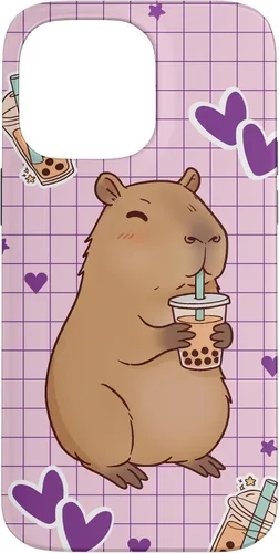 Vista 21 de Funda Kawaii Anime Capybara Beber Boba Bubble Tea Kids Girls para iPhone 17