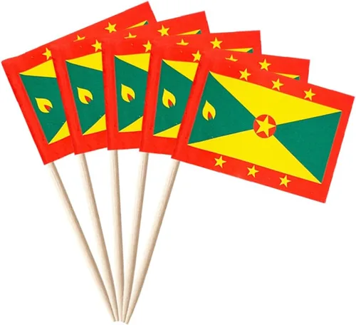 Vista 13 de stidsds 100 banderas de Antigua y Barbuda con palillos de dientes de Antigua y Barbuda, mini adornos pequeños para cupcakes de Antigua y Barbuda