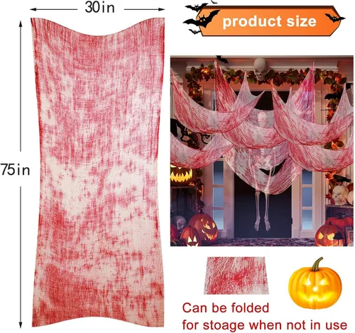 Vista 2 de Paquete de 6 paños espeluznantes de 30 x 72 pulgadas, decoraciones espeluznantes de poliéster de Halloween, tela de gasa aterradora, puertas