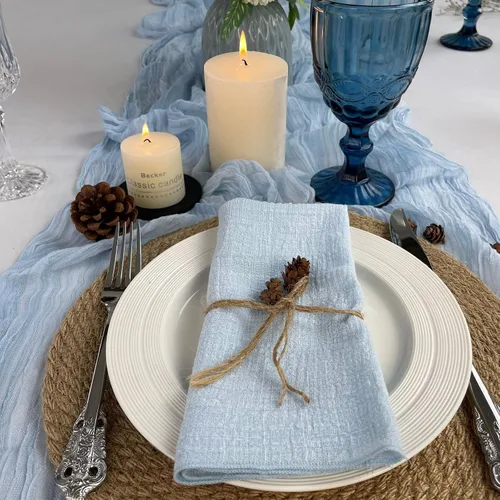 Vista 2 de Servilletas de tela de gasa de estopilla, paquete de 6 servilletas de 16 x 16 pulgadas, 100% algodón suave natural, para bodas, fiestas, familia