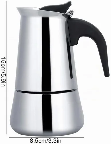 Vista 5 de Cafetera de café expreso, cafetera portátil de acero inoxidable, cafetera expreso, clásica para el hogar, la oficina (3.3 fl oz)