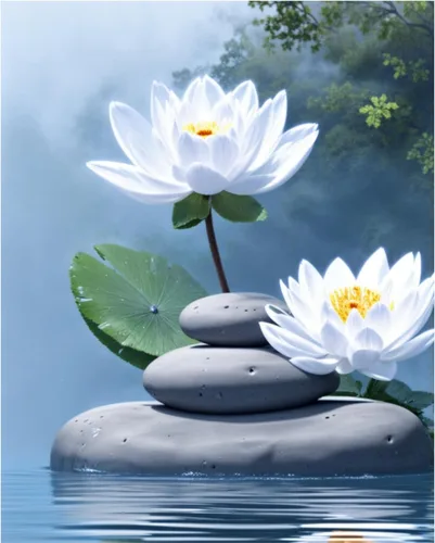 Vista 8 de Lwlaboc Lienzo Zen Impresiones de arte de pared de loto azul marino, flores de loto blanco y mariposa, decoración de pared para meditación