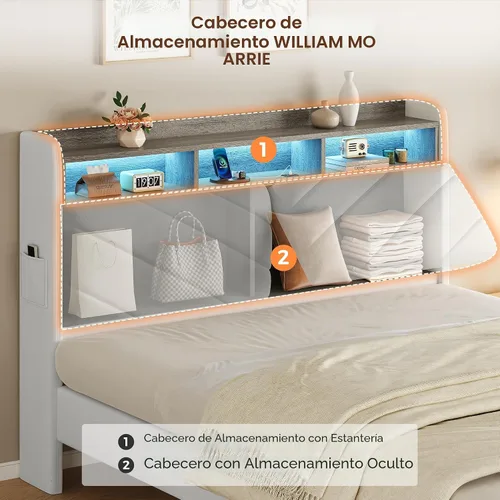 Vista 5 de Jocoevol Marco de cama de terciopelo tamaño Queen con cabecera ergonómica, cama de plataforma tapizada con luz LED y estación de carga, soporte