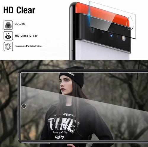 Vista 6 de TOCOL Paquete de 3 protectores de pantalla de vidrio templado compatibles con Google Pixel 6 5G de 6.4 pulgadas y protector de lente de cámara
