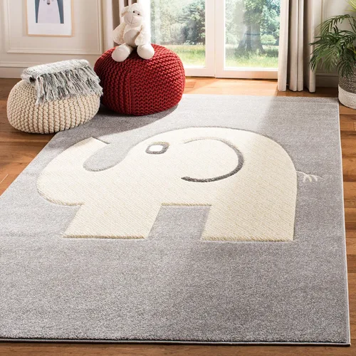 Vista 9 de SAFAVIEH Carousel Kids Collection - Alfombra decorativa de 2 x 3 pies, diseño de elefante, color gris y marfil, no desprende pelusa y de fácil