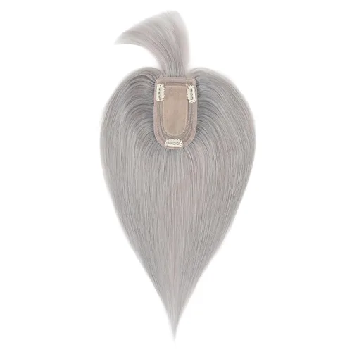 Vista 20 de Elailite Pelucas para mujeres con flequillo, cabello humano real, topper con cabello delgado, 13 cm x 7 cm, base de seda, clip en piezas de cabello