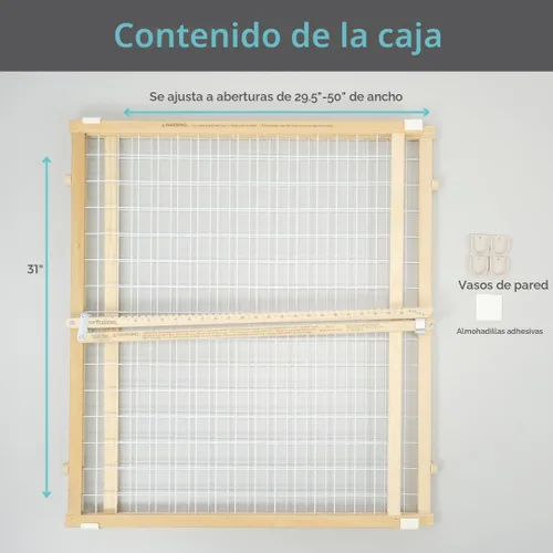 Vista 6 de Toddleroo de North States - Puerta de bebé de malla de alambre extra ancha de madera: Puerta de bebé montada a presión para puertas - Ajustable
