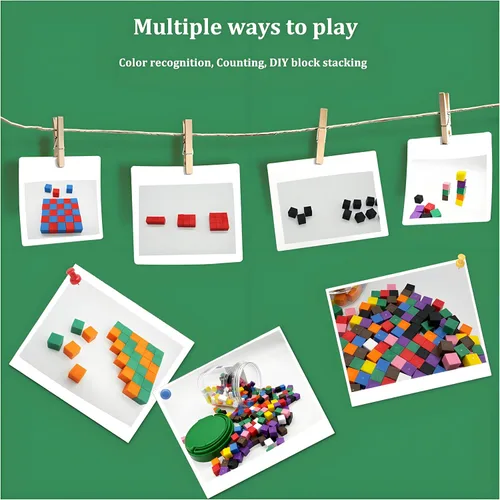 Vista 5 de Geométrico Sólidos 300 Piezas,Cubo de conteo de matemáticas,Bloques apilables de clasificación de colores de plástico para niños