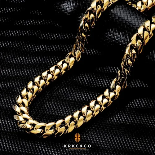 Vista 4 de KRKCCO - Cadena de eslabones cubanos de 810120551in para hombres cadena de eslabones cubanos Miami de oro de 18 quilates joyería para hombre