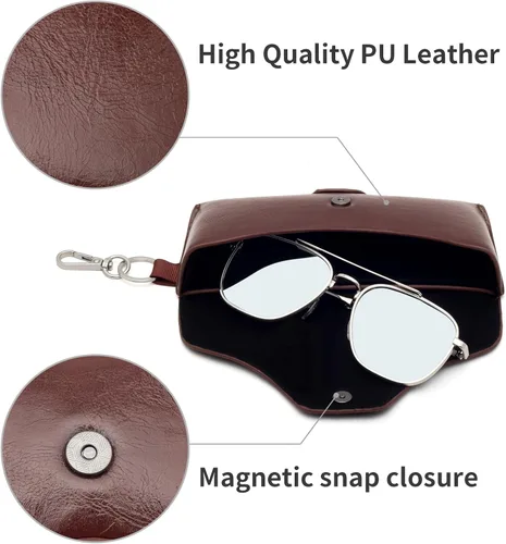 Vista 2 de Face Shadow PU Leather Glasses Case with Belt Loop, Semihard Portable Eyeglasses Case for Outwork