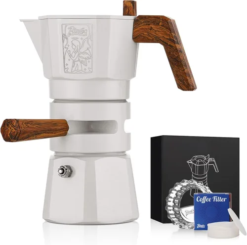 Vista 13 de Bincoo Máquina de café expreso de 4.1 fl oz, doble válvula, olla moka con extractor de termostato, evita la extracción excesiva, olla italiana