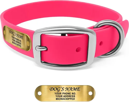 Vista 19 de Regal Dog Products Collares de perro pequeños negros impermeables con placa de nombre personalizada grabada Collar de perro de Biothane