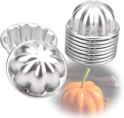 Vista 10 de LoBake 10 piezas de media bola de calabaza uva vollyball Shell aluminio tarta molde jalea pudín taza magdalena molde herramientas para hornear