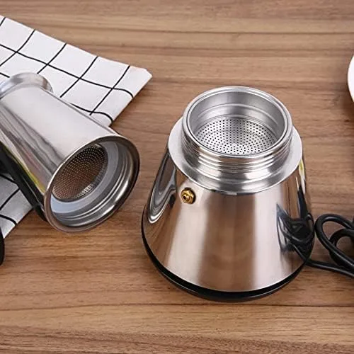 Vista 4 de RSSK - Cafetera eléctrica para café italiano, 6 tazas, cafetera eléctrica de acero inoxidable clásico