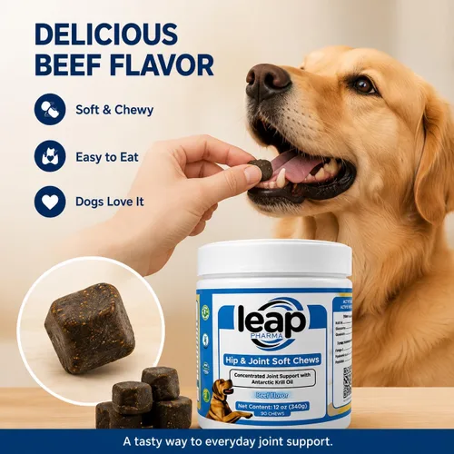 Vista 3 de Suplementos para perros para cadera y articulaciones, aceite de krill y glucosamina masticables suaves, suplemento articular para perros con aceite