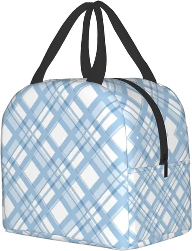 Vista 2 de Nerxy Lonchera a cuadros de búfalo azul, moderna, 8 x 5 x 8.5 pulgadas, suave bolsa de almuerzo para mujeres, niños, adultos, trabajo, escuela