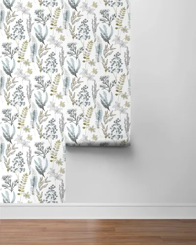 Vista 8 de NextWall Wild Garden - Papel tapiz autoadhesivo (azul glaciar y latón mate)