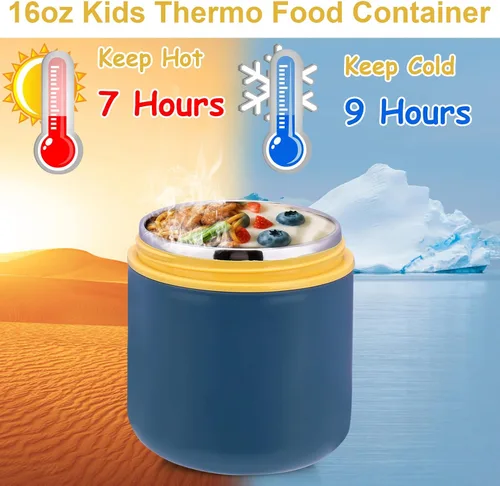 Vista 3 de Juome Termo para Niños de 16 oz para Comida Caliente - Recipiente de Comida con Aislamiento al Vacío, Termo Lonchera de Sopa de Acero Inoxidable