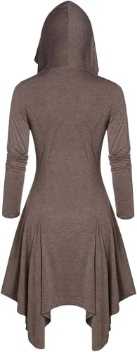 Vista 3 de RKSTN Vestido gótico con capucha y capucha, blusas para mujer, disfraces con cordones, abrigo con capucha, capa alta y baja, Multicolor, S