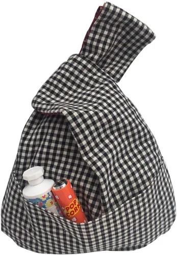Vista 8 de BAR Elegante bolsa de muñeca de algodón con patrón japonés, bolsa de nudo, bolsa de lona portátil para mujer, mujer