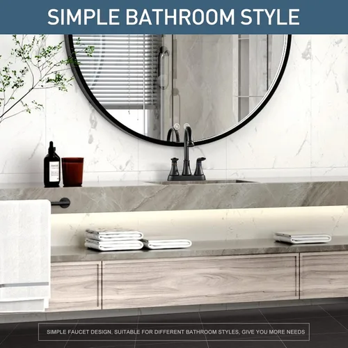 Vista 6 de GENBONS Grifos de baño para fregadero de 3 agujeros, 4 pulgadas, color negro mate con drenaje emergente y 2 mangueras de suministro, 2 manijas