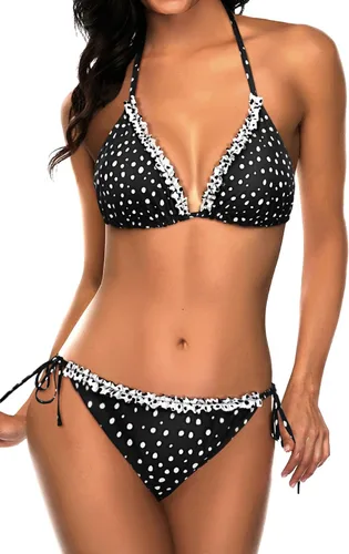 Vista 14 de Tempt Me - Conjunto de bikini triangular para mujer, traje de baño sexy de dos piezas, traje de baño con cintas laterales Azul verde