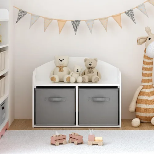 Vista 3 de Timy Organizador de almacenamiento de juguetes de madera para niños, con cajones de tela plegables, gabinete de almacenamiento de juguetes