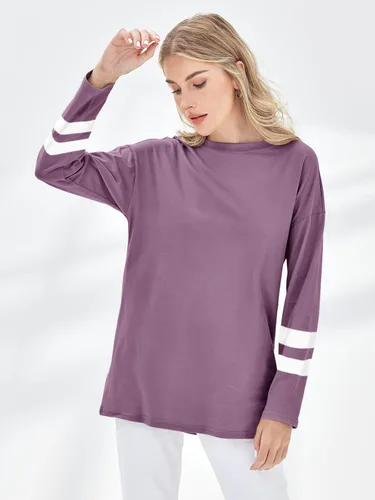 Vista 92 de Fisoew Camisetas de manga larga para mujer, holgadas, casuales, con cuello redondo, blusa suave
