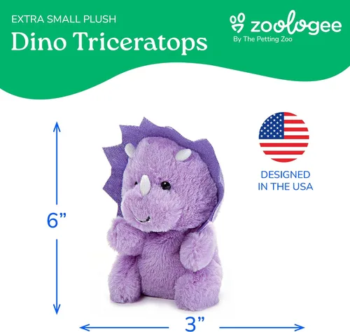 Vista 3 de The Petting Zoo Triceratops - Peluche de dinosaurio de peluche, animales Nuggetz, juguete de peluche de dinosaurio Triceratops morado, 6 pulgadas
