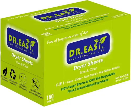 Vista 9 de DR.EASY - Hojas de secado a base de plantas, fórmula de 252 unidades, azul océano, hojas suavizantes para lavandería, sin perfume, sin colorantes